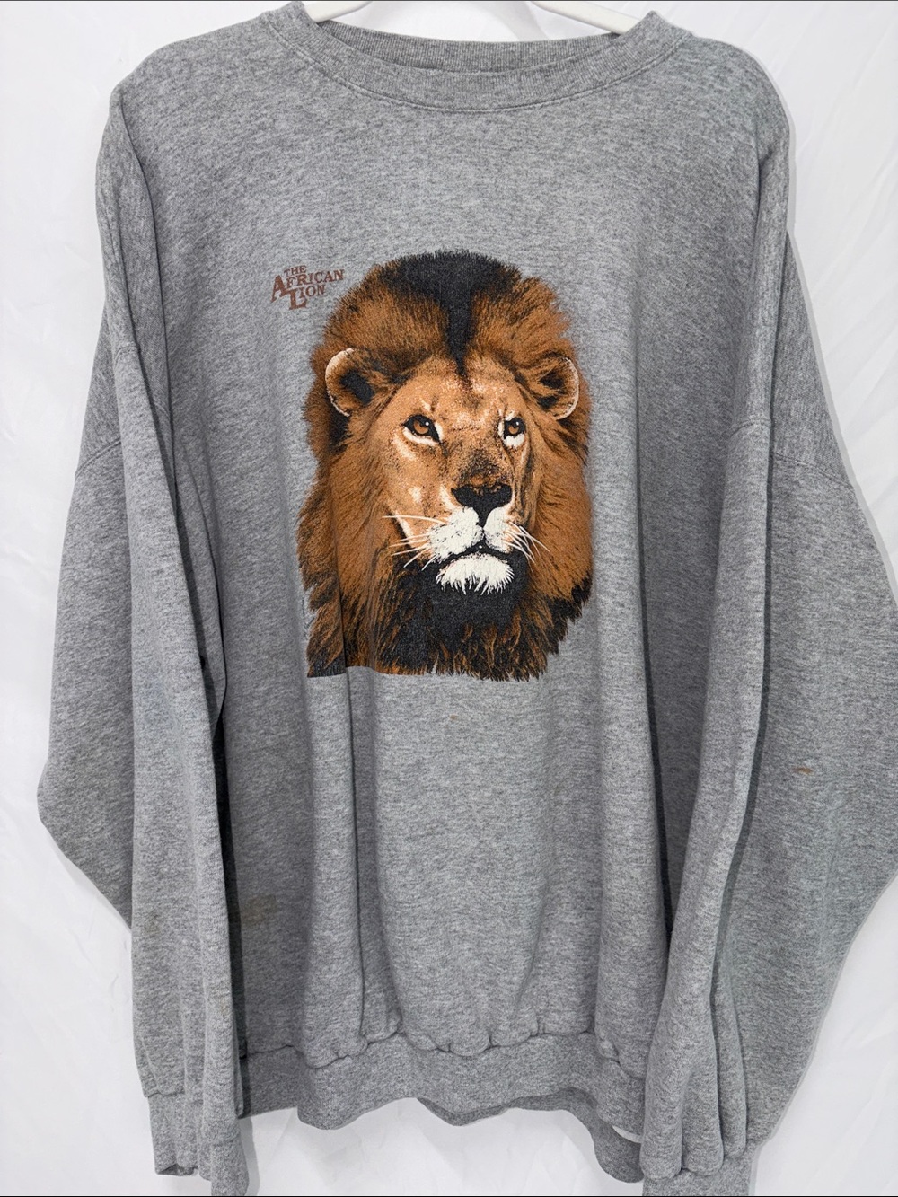 Vintage Made in USA Ultra Fleece African Lion Graphic Sweatshirt 4XL Grey